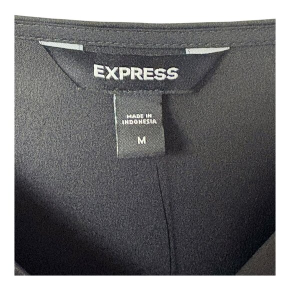 Express Black Satin Pleated Faux Wrap Cami Bodysuit - Picture 2 of 8
